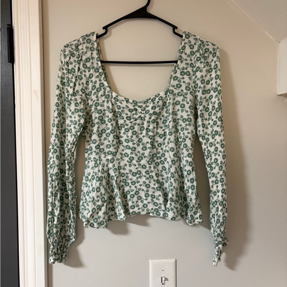 Blue Rain Green Floral Blouse